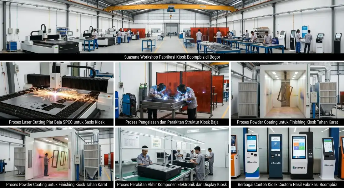 Layanan jasa desain dan pabrikasi OEM kiosk custom berbahan baja SPCC tingkat industri dengan pengecatan powder coating dari Bcompbiz