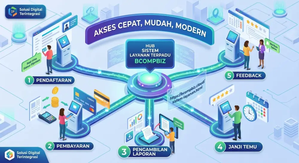 Pusat solusi Sistem Layanan Terpadu meliputi mesin antrian Android dan Kiosk RS BPJS produksi Bcompbiz