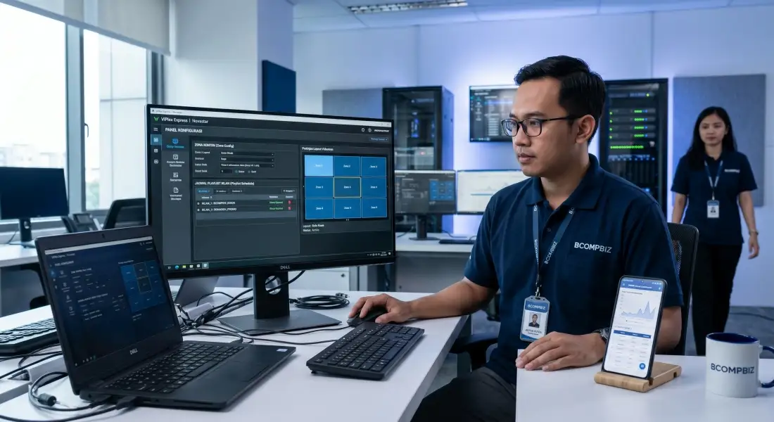 Panduan konfigurasi aplikasi software mapping ViPlex express dan VNNOX cloud novastar untuk media player videotron asinkron dari Bcompbiz